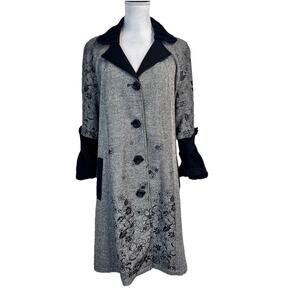 ANAC Designed by Kimi Coat Blazer sz Extra Large Black Tweed Wool Embroidery